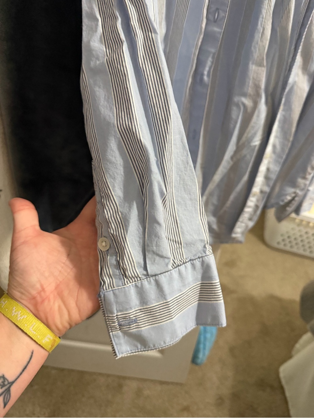 aerie Light Blue and White Stripe Button-Down Shirt - Picture 3 of 3